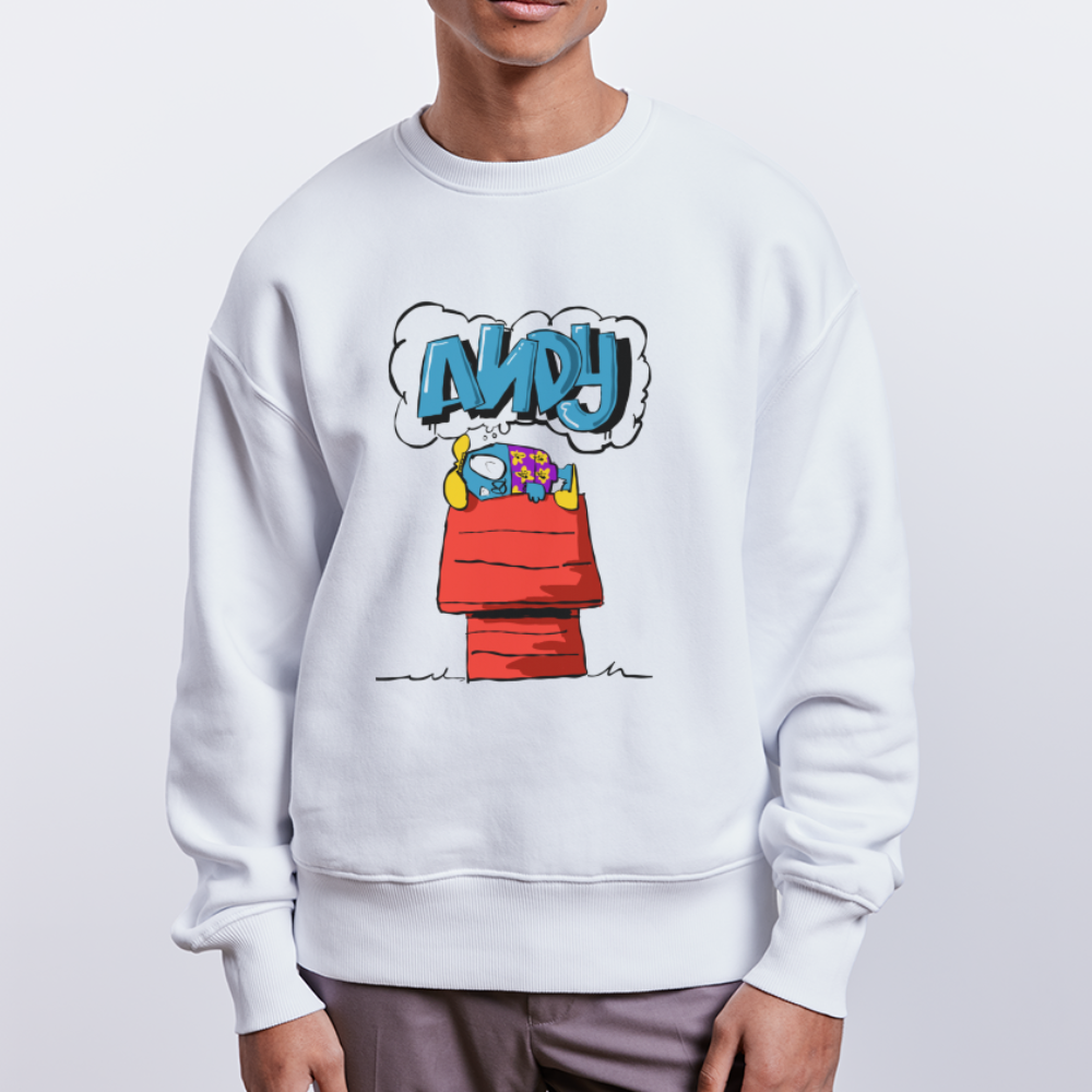 Doghouse dreaming of graffiti. Uniseks oversize bio-sweater - wit