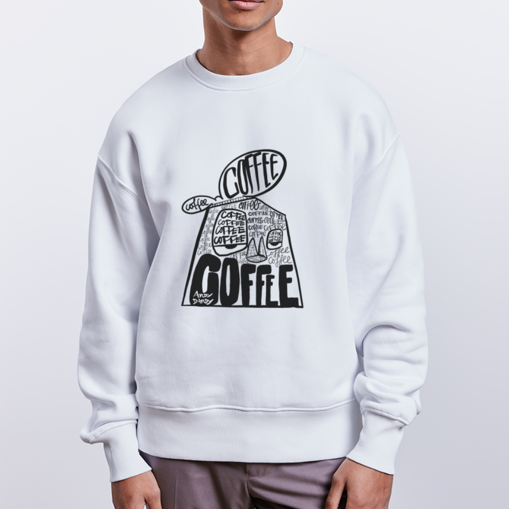 Coffee on my mind. Andy. Uniseks oversize bio-sweater. - wit