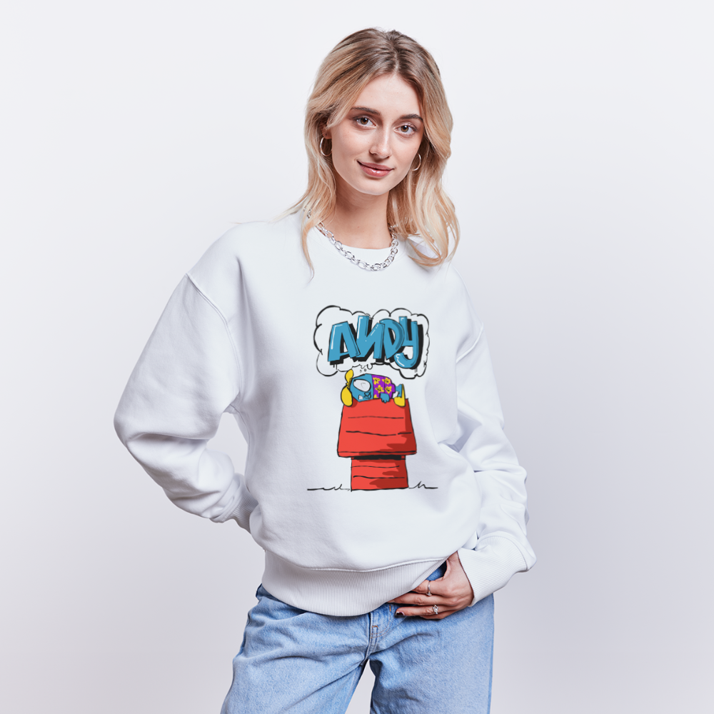 Doghouse dreaming of graffiti. Uniseks oversize bio-sweater - wit