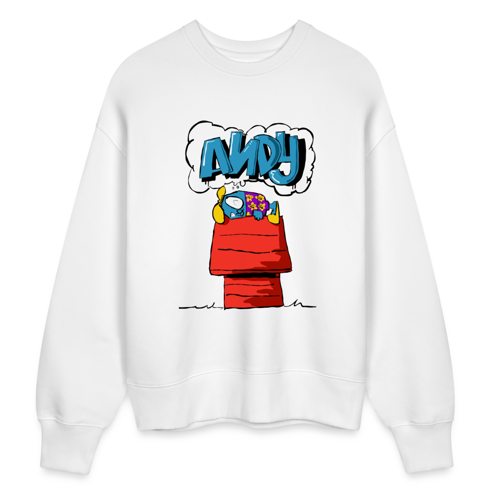 Doghouse dreaming of graffiti. Uniseks oversize bio-sweater - wit