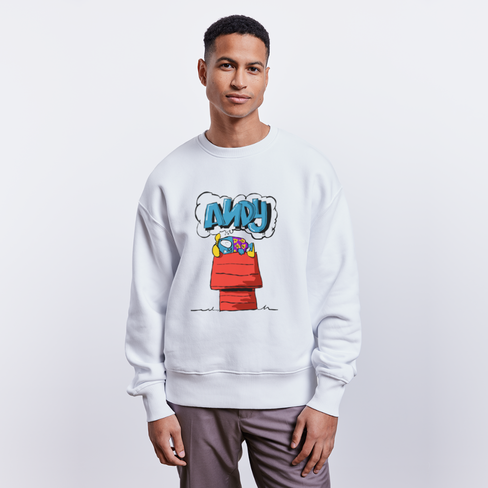 Doghouse dreaming of graffiti. Uniseks oversize bio-sweater - wit