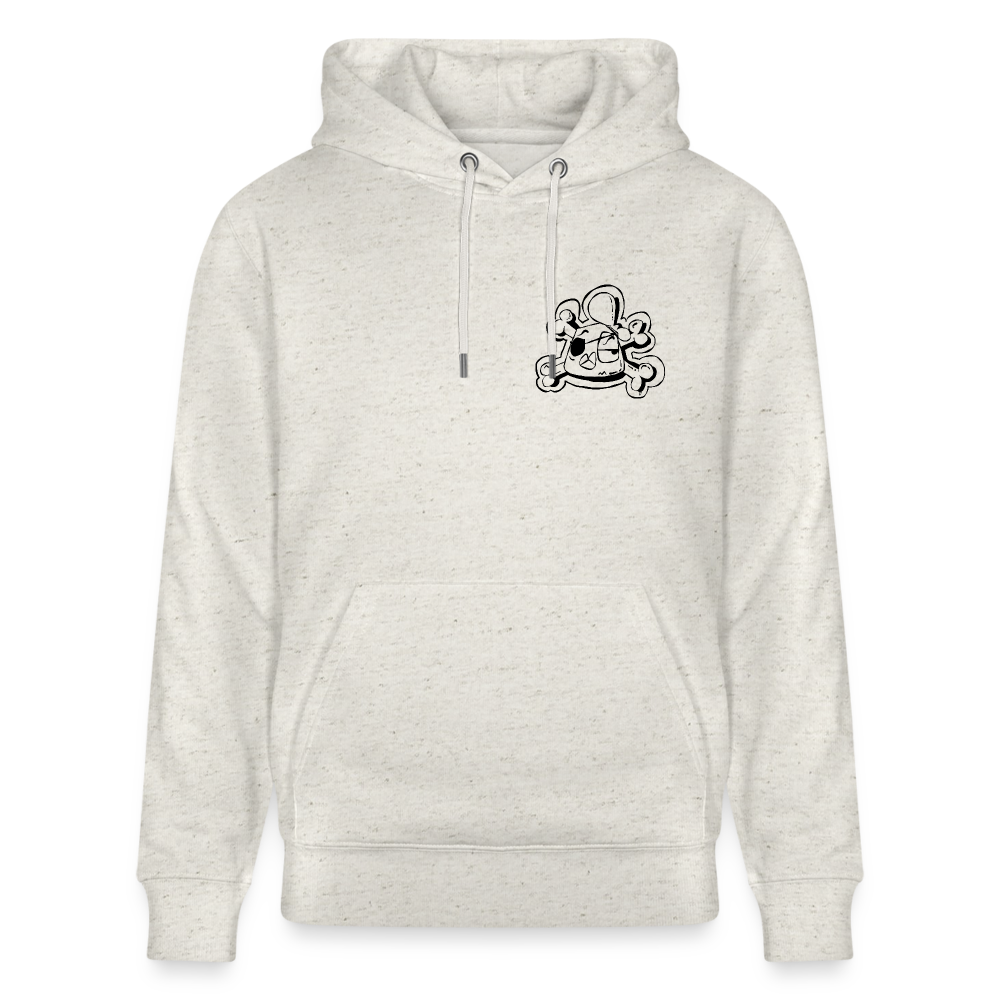 Pirate Andy. Uniseks bio-hoodie. Front & back - beige gemêleerd