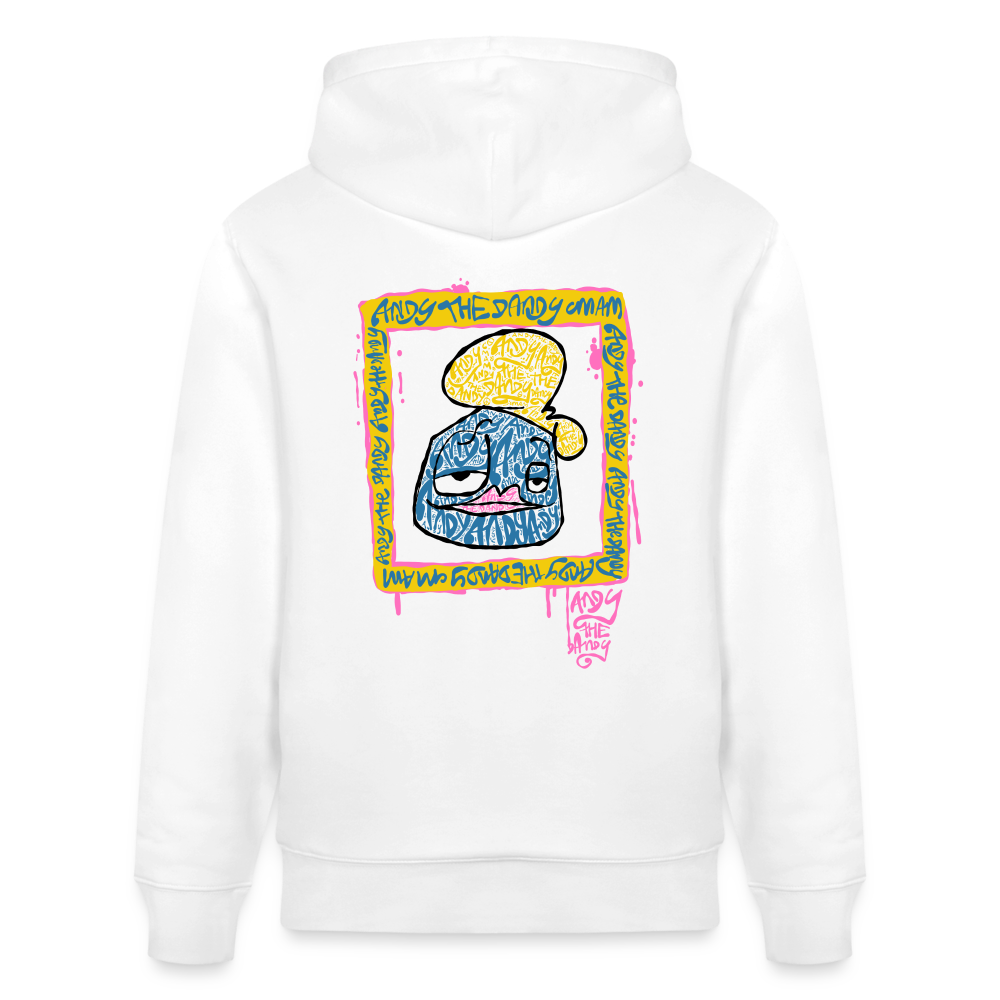 Tag fill in Andy. Uniseks bio-hoodie. - wit