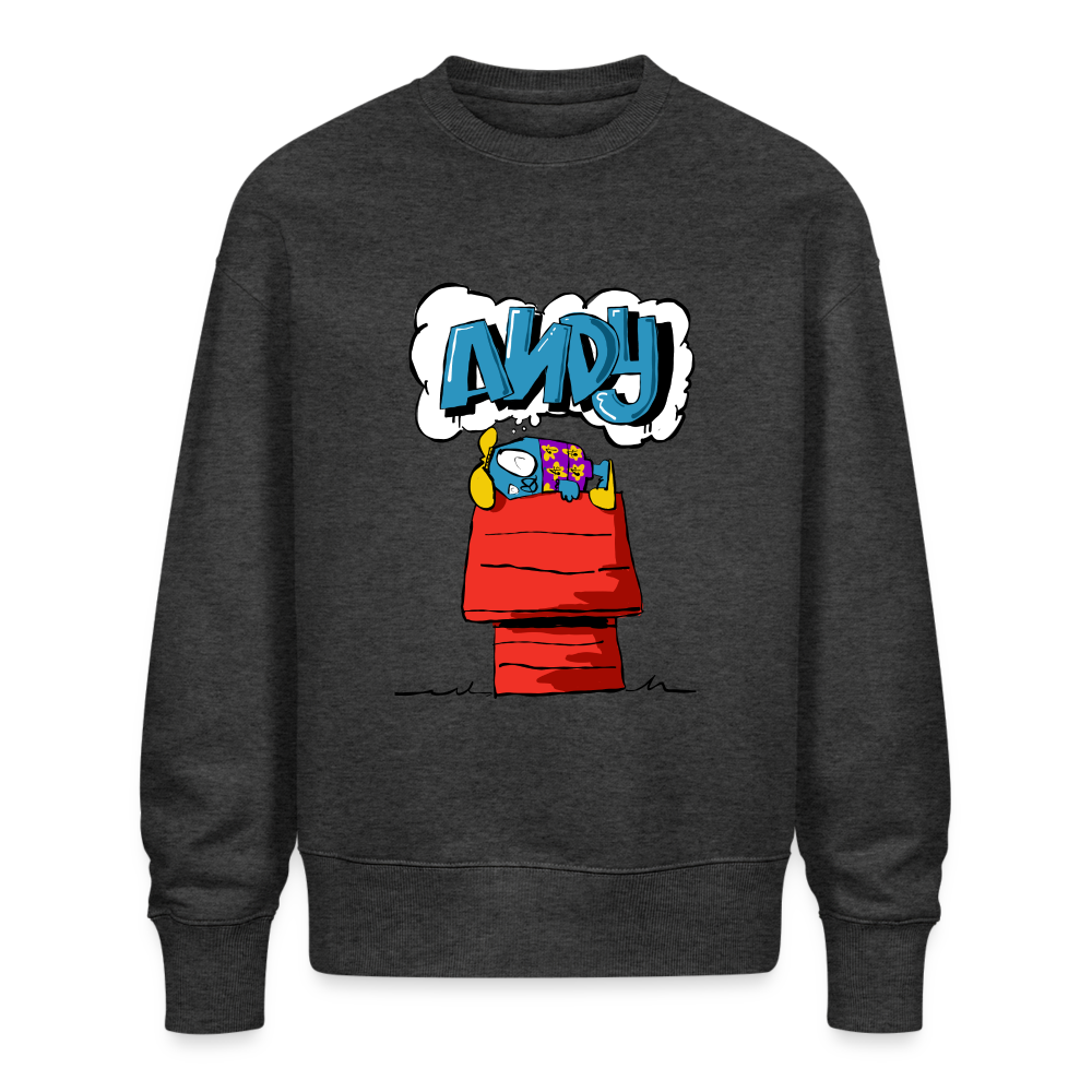 Doghouse dreaming of graffiti. Uniseks oversize bio-sweater - donkergrijs gemêleerd