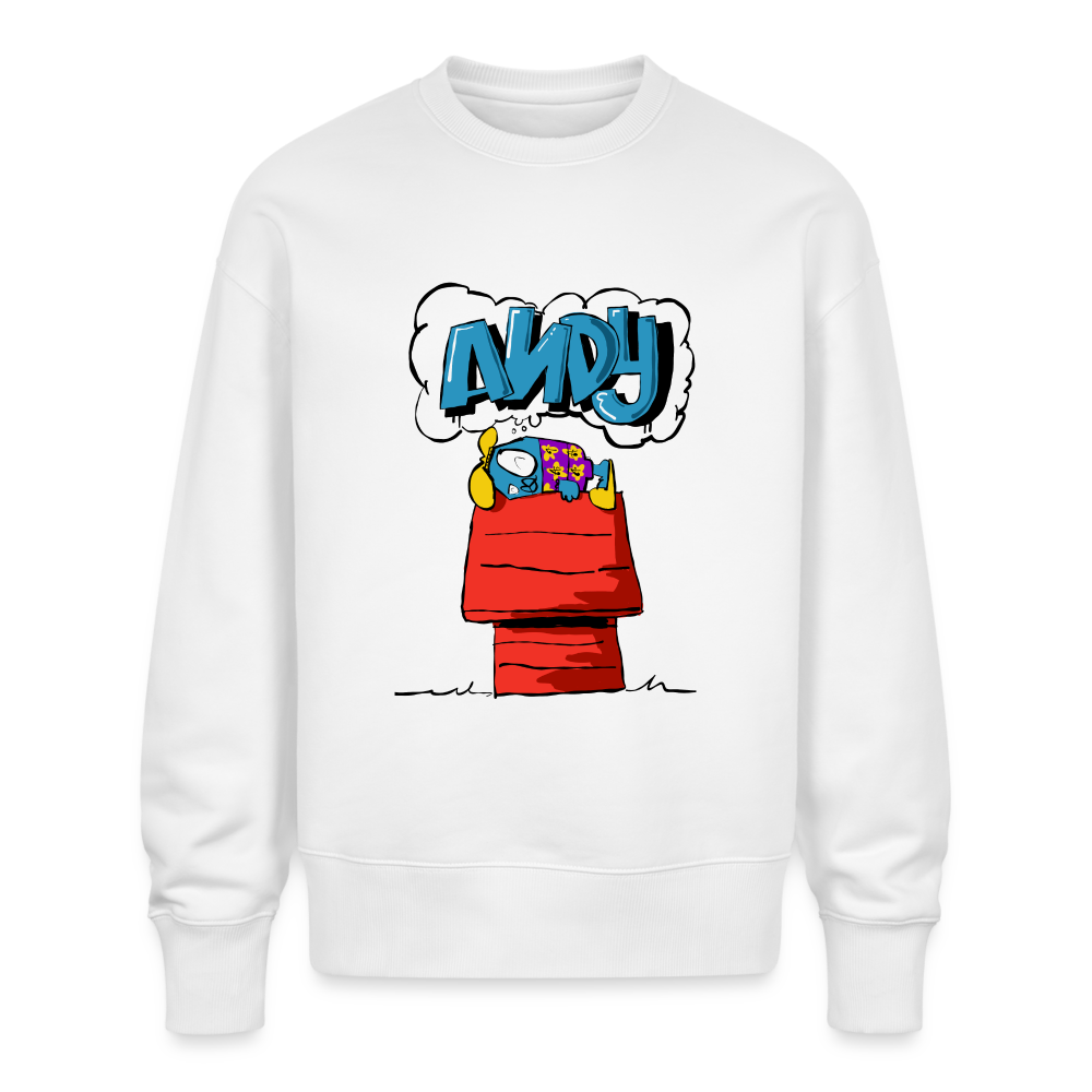 Doghouse dreaming of graffiti. Uniseks oversize bio-sweater - wit