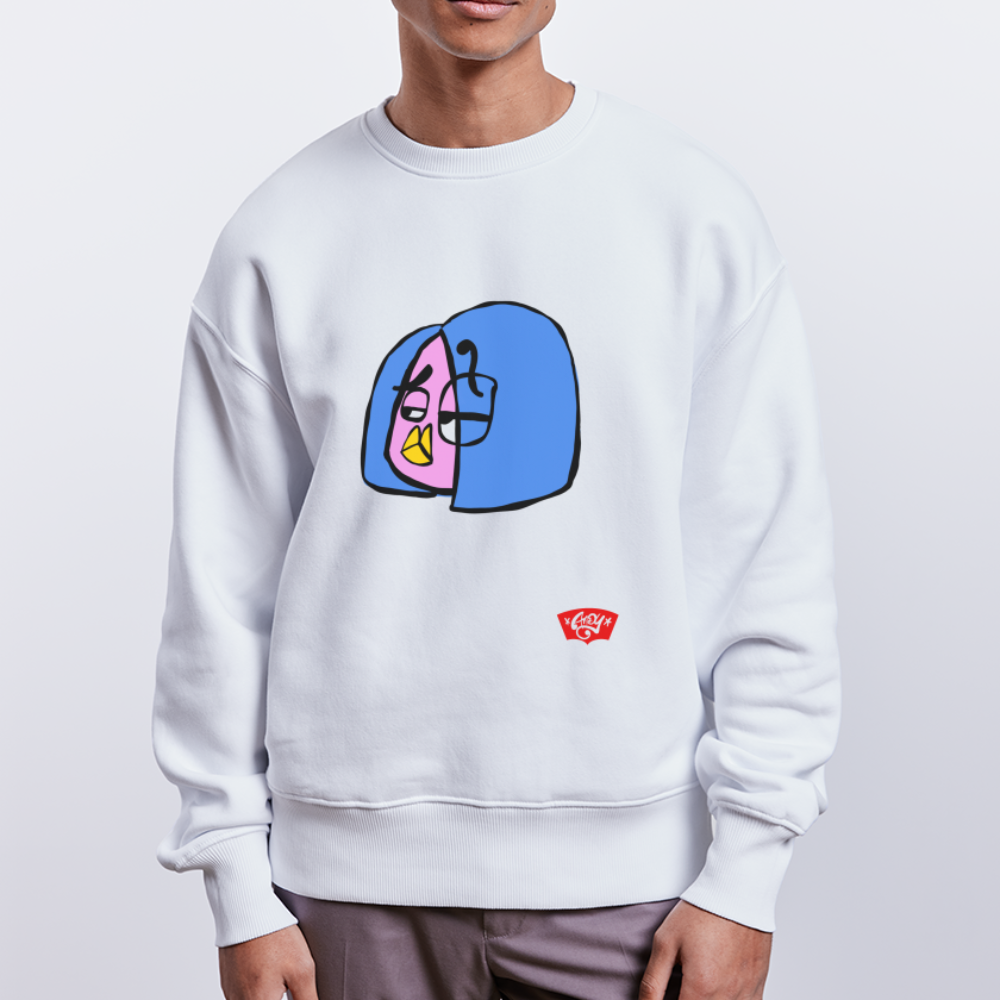 Questionmark Candy. Uniseks oversize bio-sweater. - wit