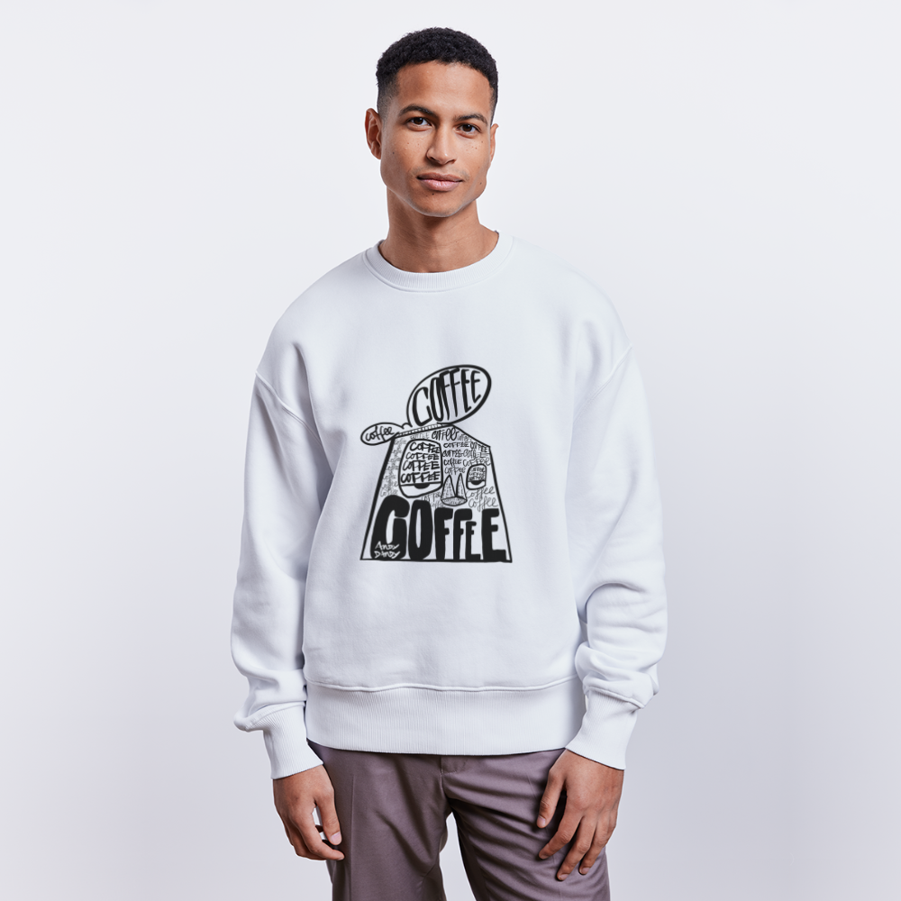 Coffee on my mind. Andy. Uniseks oversize bio-sweater. - wit