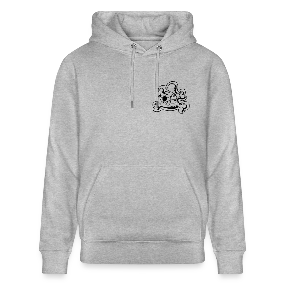 Pirate Andy. Uniseks bio-hoodie. Front & back - grijs gemêleerd