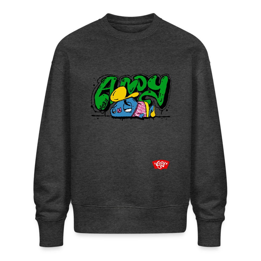 Flushed... Andy the Dandy. Uniseks oversize bio-sweater - donkergrijs gemêleerd