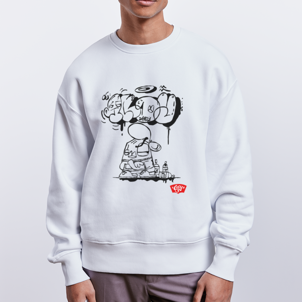 Spraypaint, throw up. Andy. Uniseks oversize bio-sweater - wit