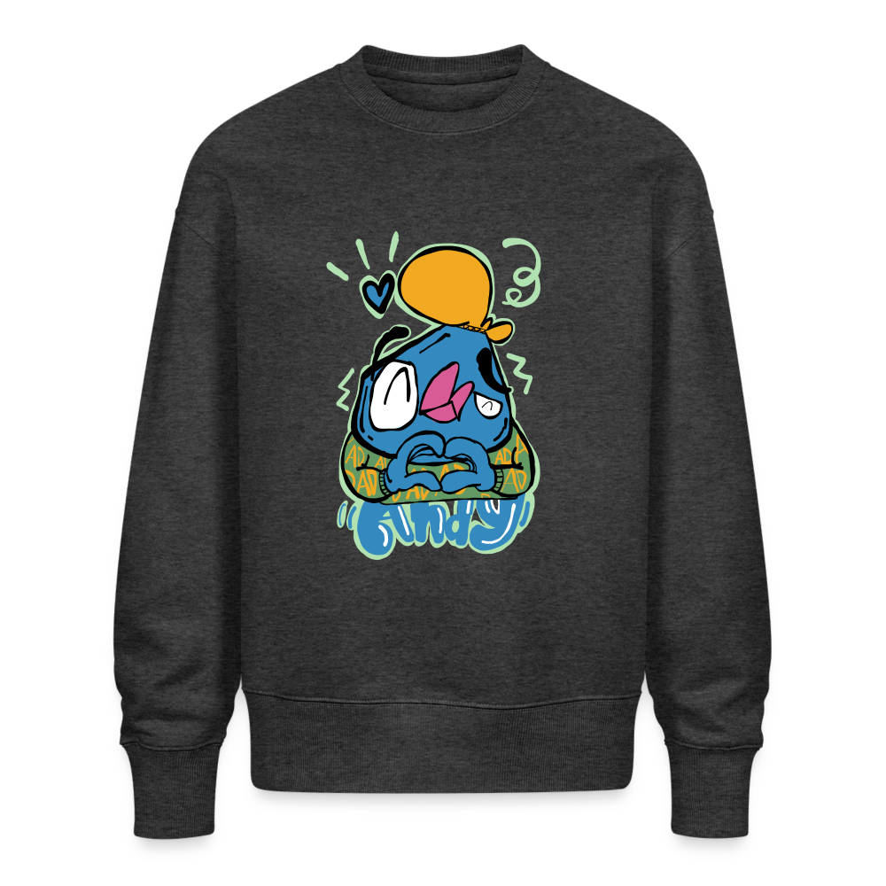 Love Symbol Andy. Uniseks oversize bio-sweater. - donkergrijs gemêleerd