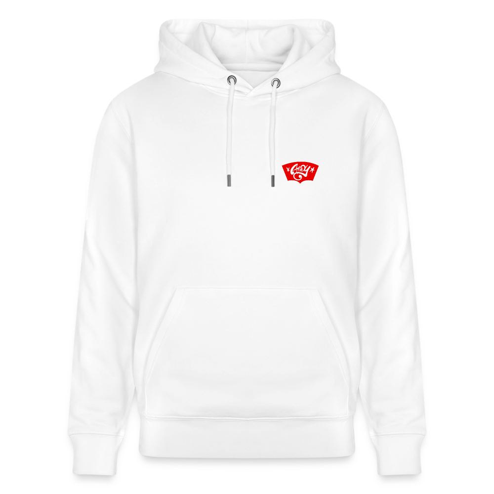 Love symbol Andy. Backside. Uniseks bio-hoodie - wit