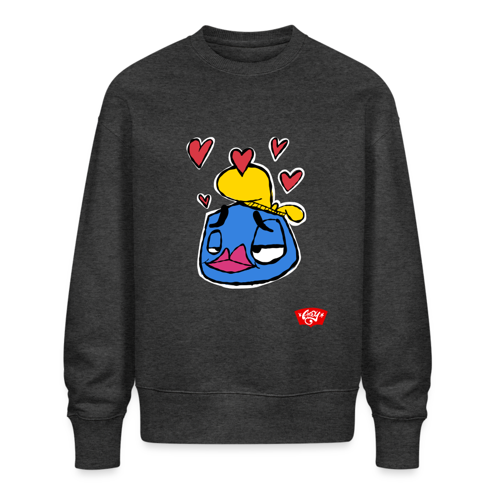 Andy in love. Uniseks oversize bio-sweater - donkergrijs gemêleerd