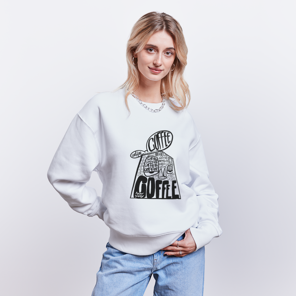 Coffee on my mind. Andy. Uniseks oversize bio-sweater. - wit