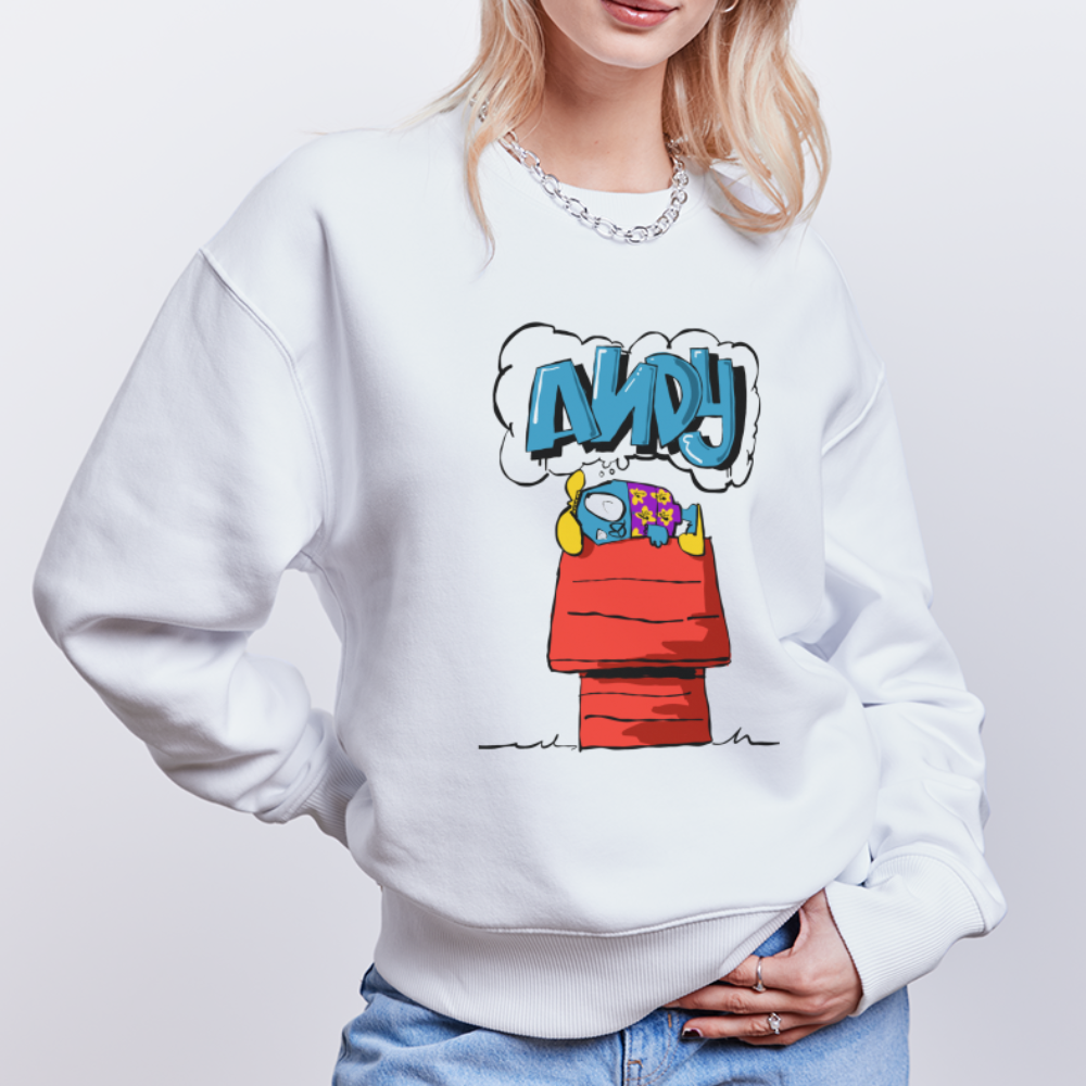 Doghouse dreaming of graffiti. Uniseks oversize bio-sweater - wit