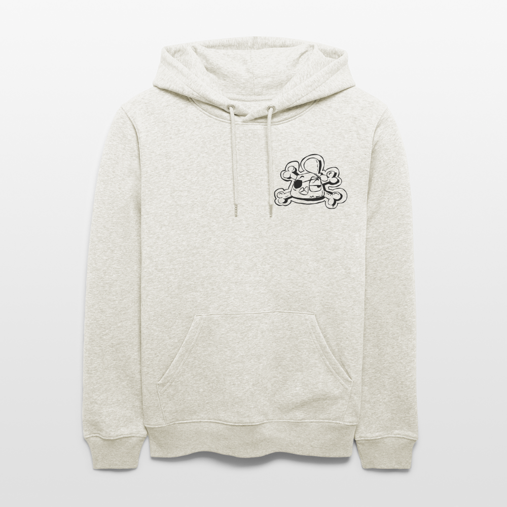 Pirate Andy. Uniseks bio-hoodie. Front & back - beige gemêleerd